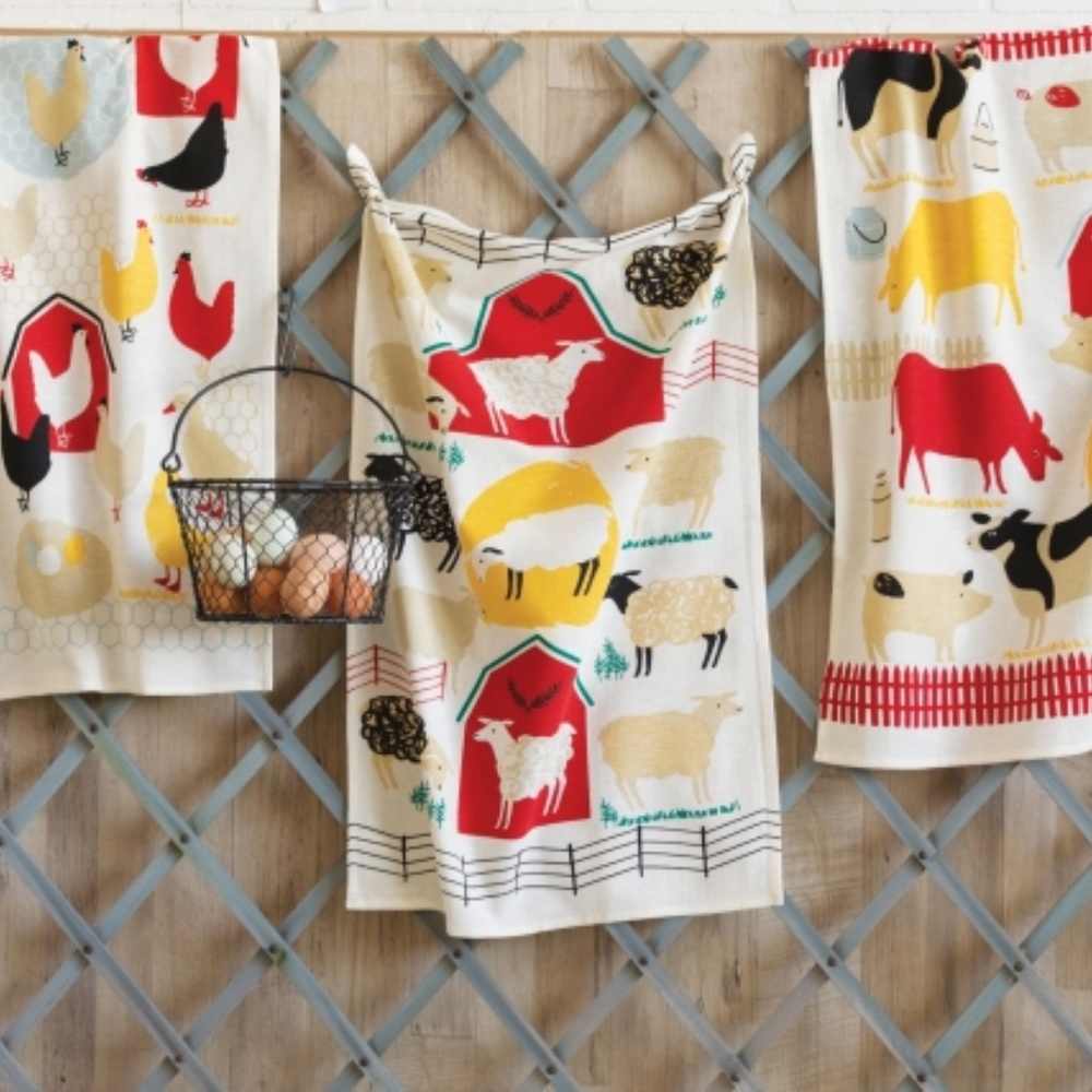 Now Designs Farm Tea Towels Flour Sacks Set 3 NWT